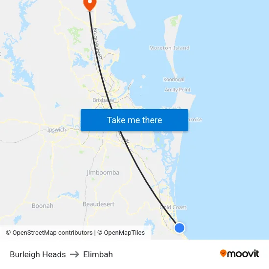 Burleigh Heads to Elimbah map