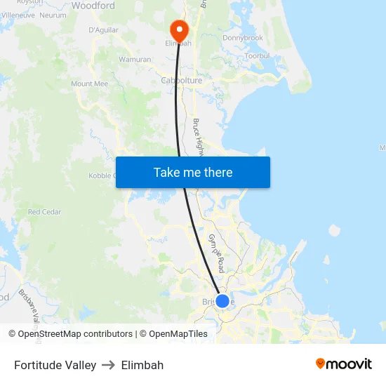 Fortitude Valley to Elimbah map