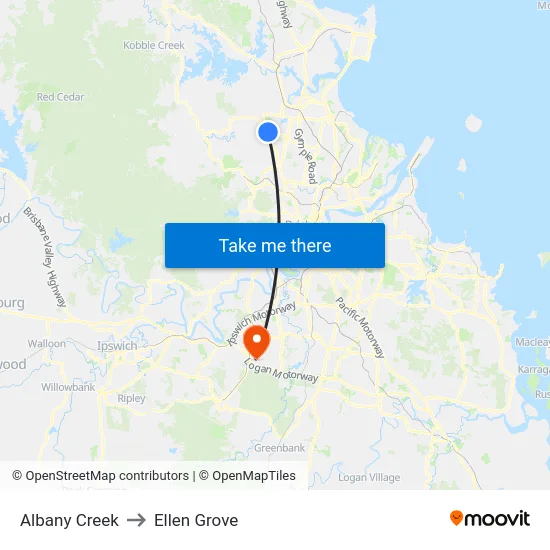 Albany Creek to Ellen Grove map