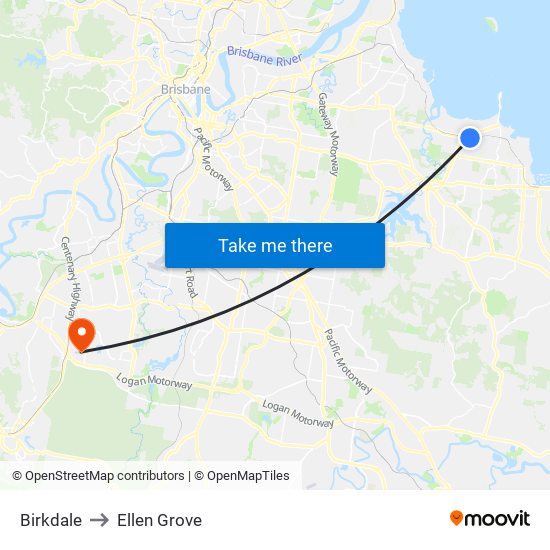 Birkdale to Ellen Grove map