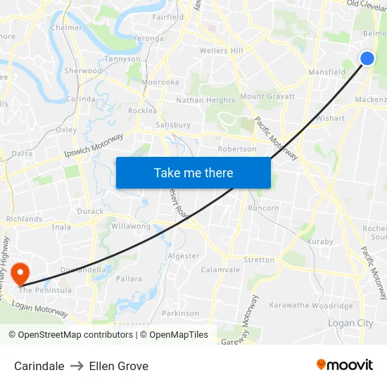 Carindale to Ellen Grove map