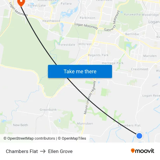 Chambers Flat to Ellen Grove map