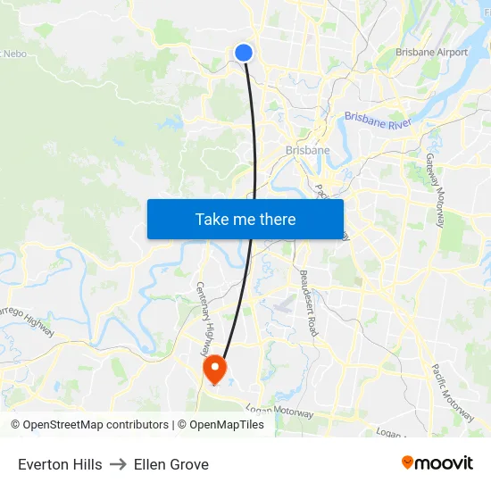 Everton Hills to Ellen Grove map