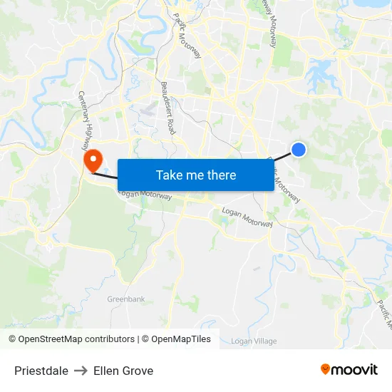 Priestdale to Ellen Grove map