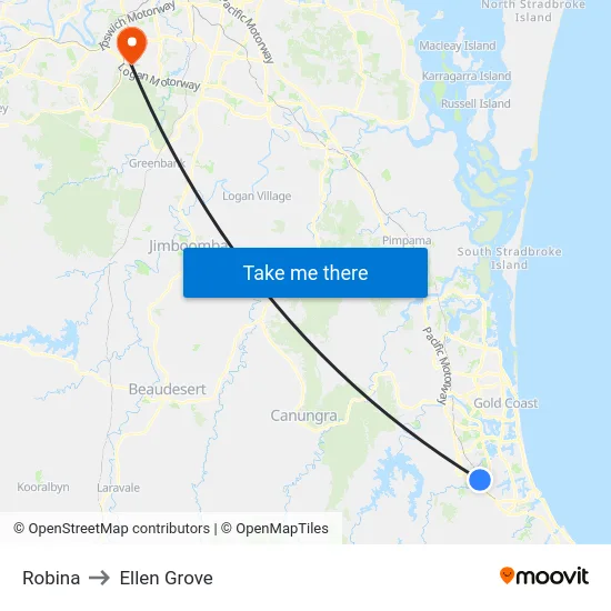 Robina to Ellen Grove map
