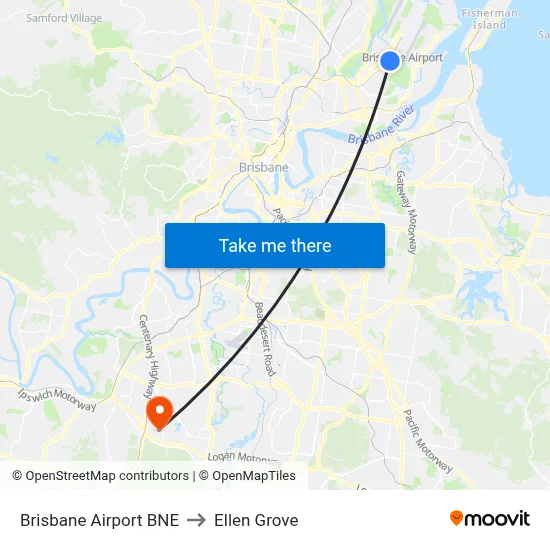 Brisbane Airport BNE to Ellen Grove map