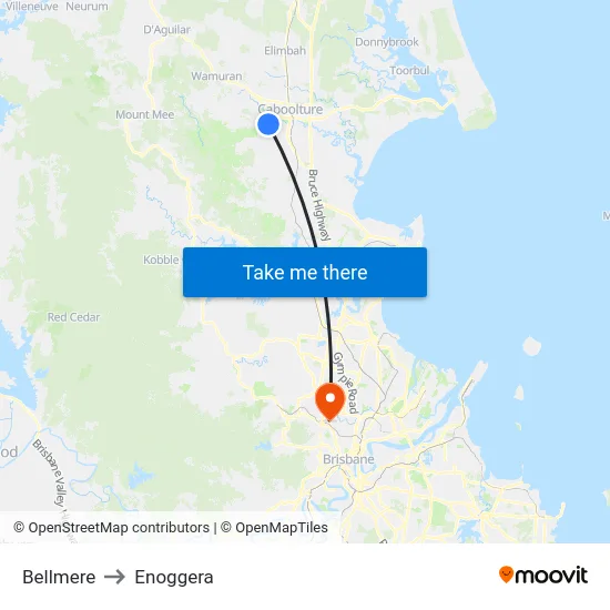 Bellmere to Enoggera map