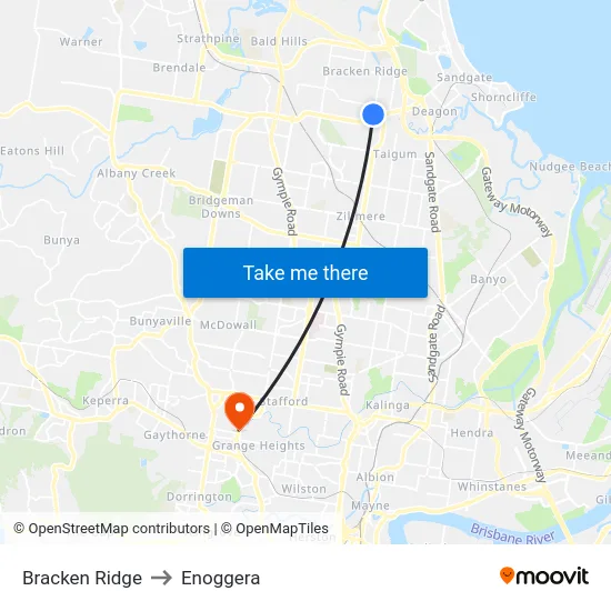 Bracken Ridge to Enoggera map
