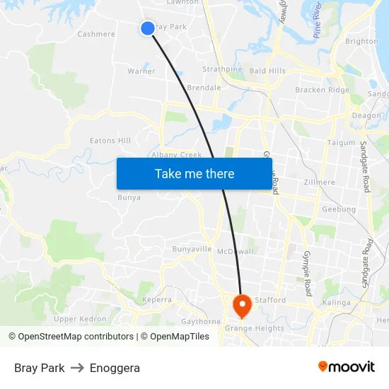 Bray Park to Enoggera map