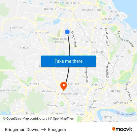 Bridgeman Downs to Enoggera map