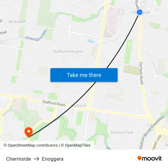 Chermside to Enoggera map