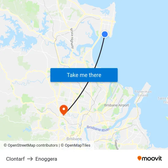 Clontarf to Enoggera map