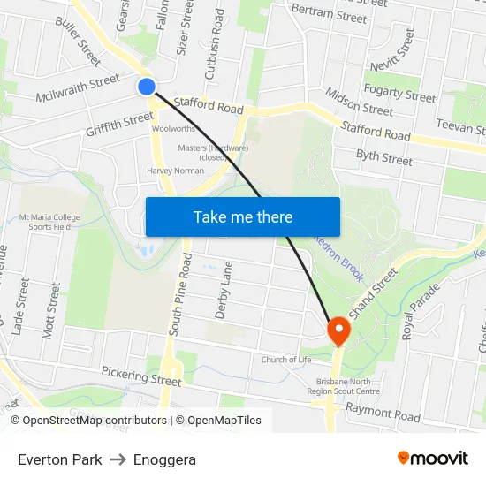 Everton Park to Enoggera map