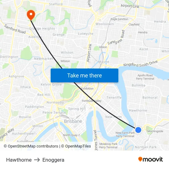 Hawthorne to Enoggera map