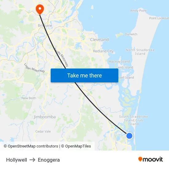 Hollywell to Enoggera map