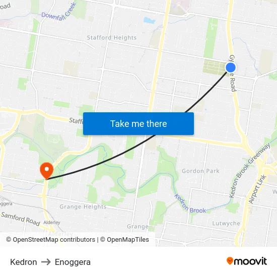 Kedron to Enoggera map