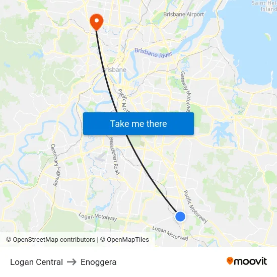 Logan Central to Enoggera map