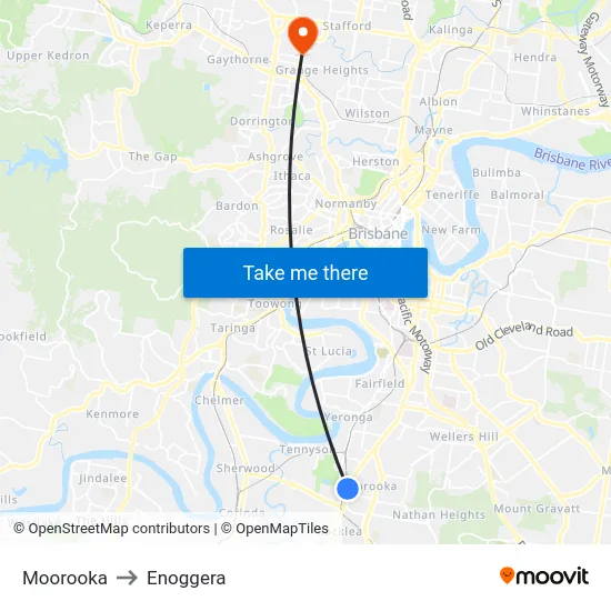 Moorooka to Enoggera map
