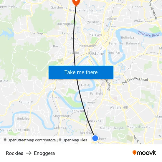 Rocklea to Enoggera map