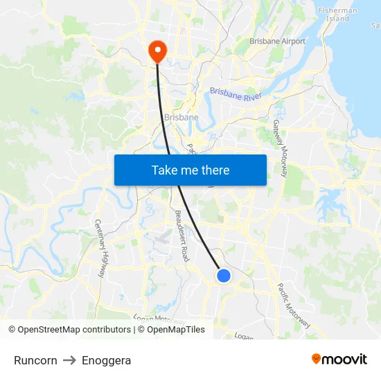 Runcorn to Enoggera map