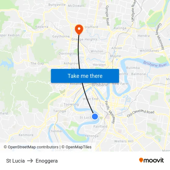 St Lucia to Enoggera map