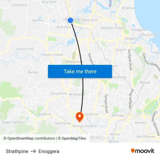 Strathpine to Enoggera map