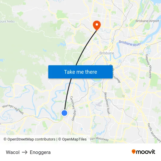 Wacol to Enoggera map