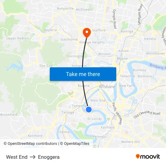 West End to Enoggera map
