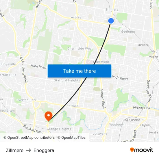 Zillmere to Enoggera map