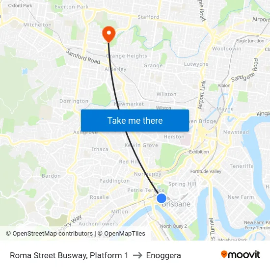 Roma Street Busway, Platform 1 to Enoggera map