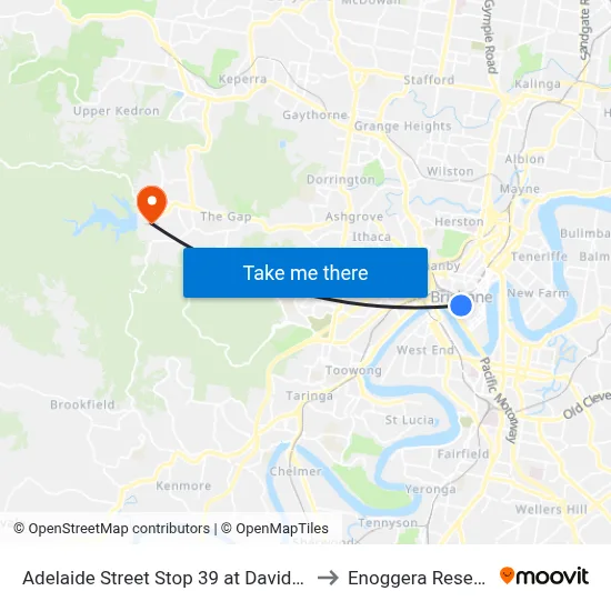 Adelaide Street Stop 39 at David Jones to Enoggera Reservoir map