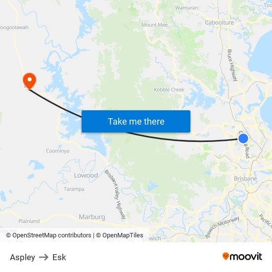 Aspley to Esk map