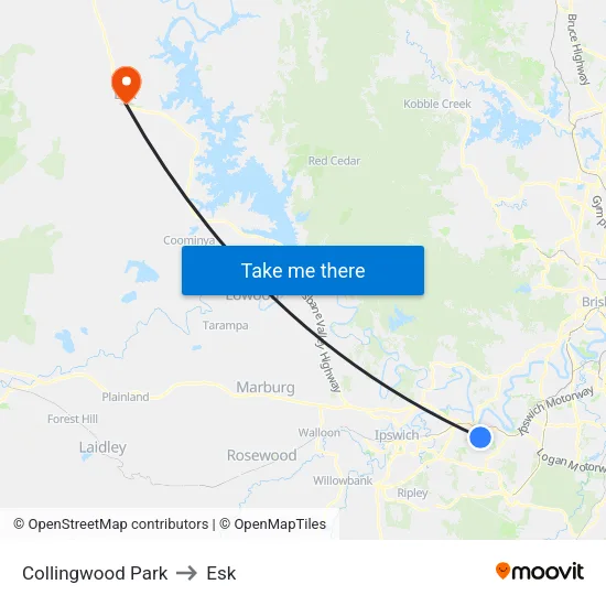 Collingwood Park to Esk map