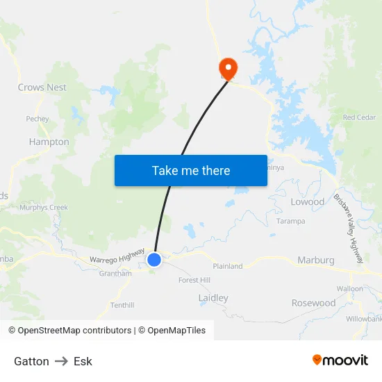 Gatton to Esk map