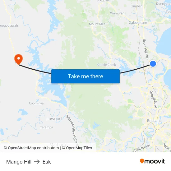 Mango Hill to Esk map