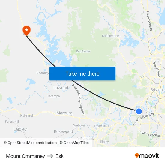 Mount Ommaney to Esk map