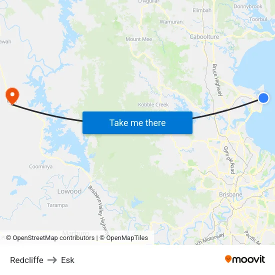 Redcliffe to Esk map