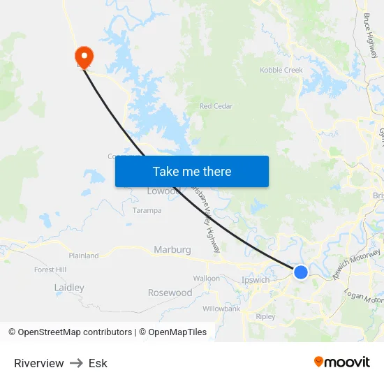 Riverview to Esk map
