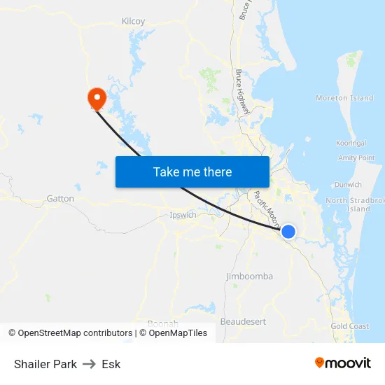 Shailer Park to Esk map