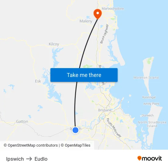 Ipswich to Eudlo map
