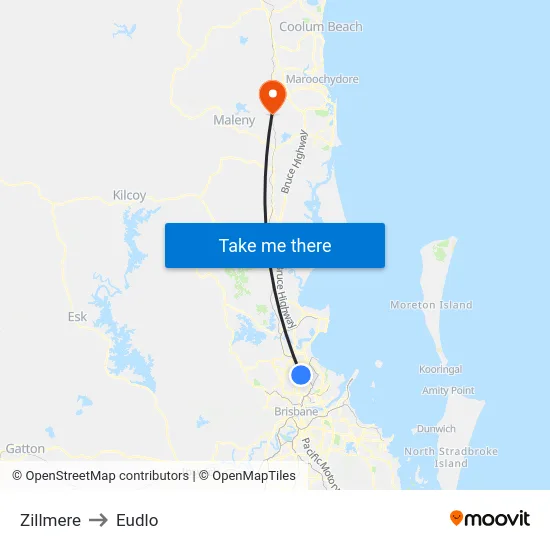 Zillmere to Eudlo map