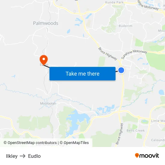Ilkley to Eudlo map