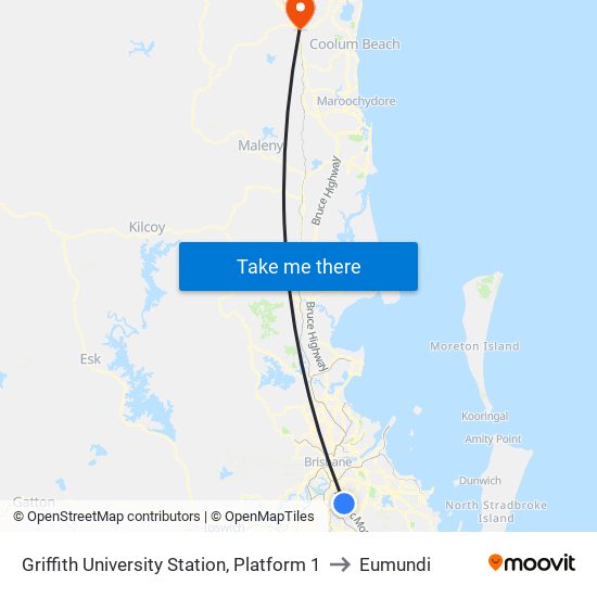 Griffith University Station, Platform 1 to Eumundi map