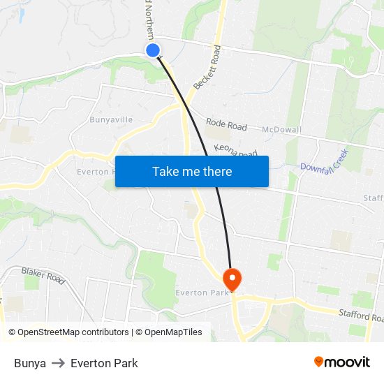 Bunya to Everton Park map