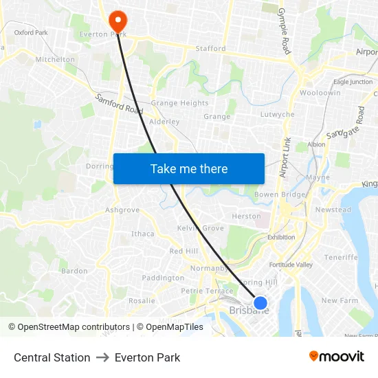 Central Station to Everton Park map