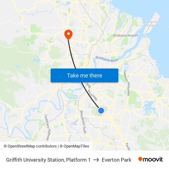 Griffith University Station, Platform 1 to Everton Park map