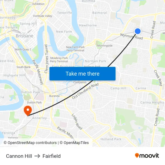 Cannon Hill to Fairfield map