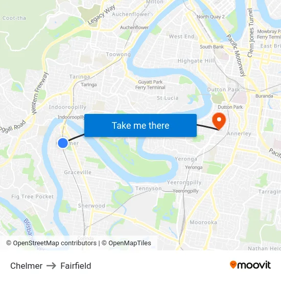 Chelmer to Fairfield map