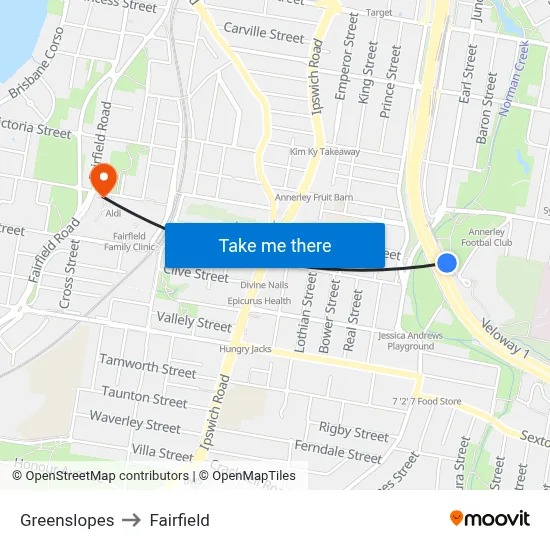 Greenslopes to Fairfield map