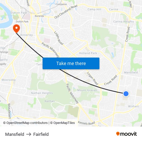 Mansfield to Fairfield map